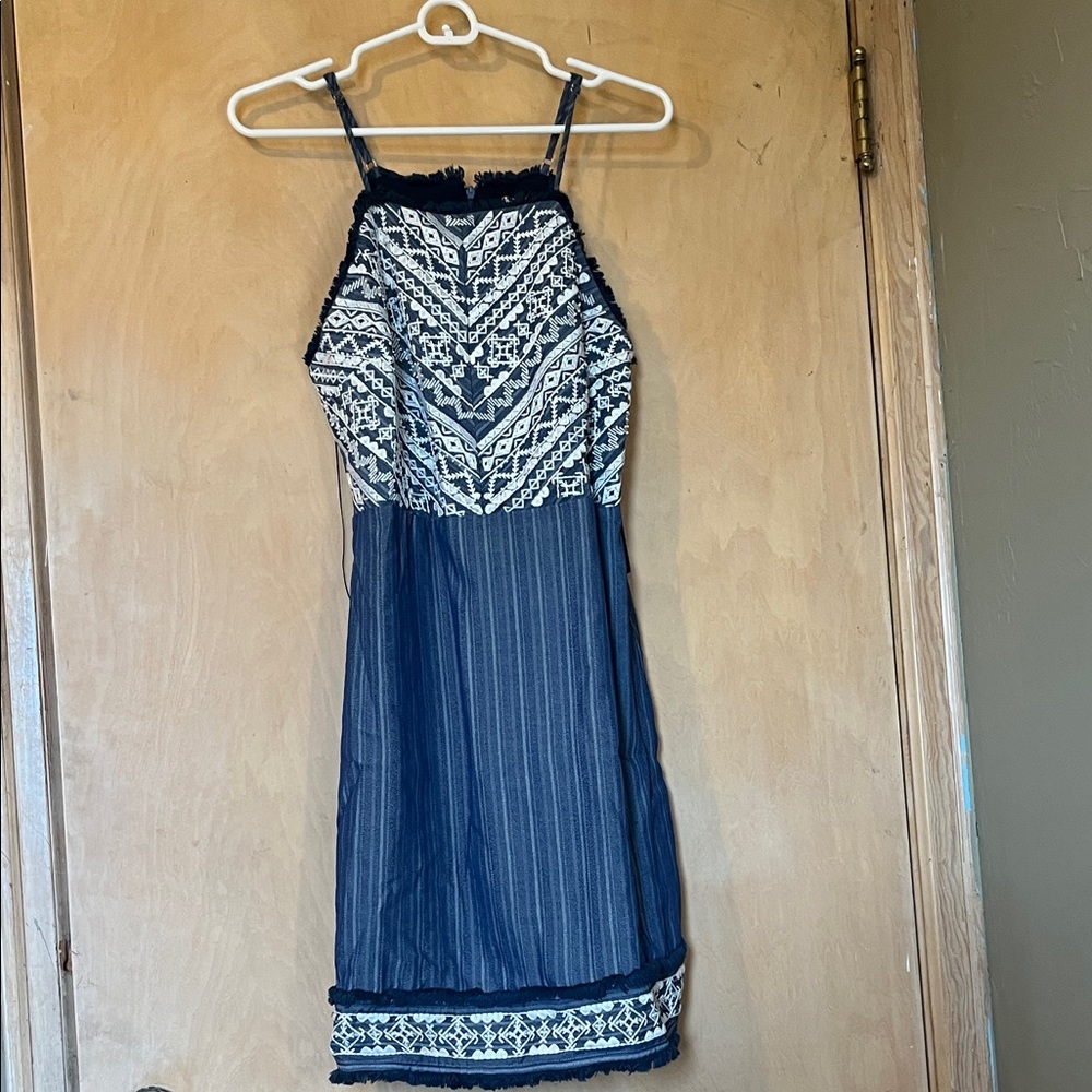 Miss Me Navy and Cream Lace Mini Dress
